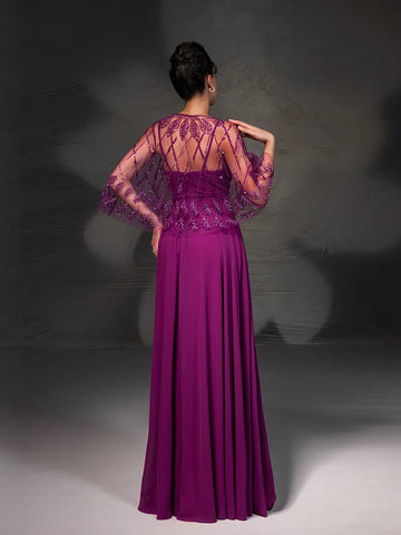 New Lace Shawl Collar Elegant Cocktail Dress, Mother Of The Bride Formal Gown With Shawl Included New Lace Shawl Collar Elegant Cocktail Dress, Mother Of The Bride Formal Gown With Shawl Included