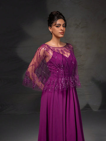 New Lace Shawl Collar Elegant Cocktail Dress, Mother Of The Bride Formal Gown With Shawl Included New Lace Shawl Collar Elegant Cocktail Dress, Mother Of The Bride Formal Gown With Shawl Included