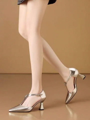 New T-Strap High Heel Sandals, Summer Fashion Closed Toe Pumps Sandals For Women, Pointed Toe Mid Heel New T-Strap High Heel Sandals, Summer Fashion Closed Toe Pumps Sandals For Women, Pointed Toe Mid Heel