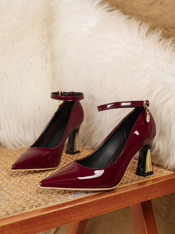 New Women's Fashion Pointed Toe High Heel Pumps, Burgundy Minimalist New Women's Fashion Pointed Toe High Heel Pumps, Burgundy Minimalist