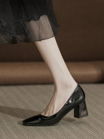 Nude Color Chunky Heeled Women Pumps, French Square Toe High Heel Shoes For Commuting Nude Color Chunky Heeled Women Pumps, French Square Toe High Heel Shoes For Commuting