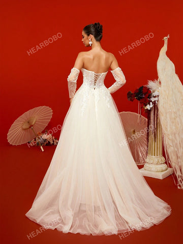 Off-Shoulder Sexy Hollow Out Lace & Mesh Long Sleeve Wedding Dress Gown Off-Shoulder Sexy Hollow Out Lace & Mesh Long Sleeve Wedding Dress Gown