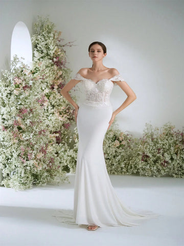 Off-The-Shoulder Sweetheart Neckline Premium Lace Mermaid Wedding Dress, Luxurious, Romantic, Elegant Bridal Gown For Party, Banquet, Garden Ceremony, Off-The-Shoulder Sweetheart Neckline Premium Lace Mermaid Wedding Dress, Luxurious, Romantic, Elegant Bridal Gown For Party, Banquet, Garden Ceremony,