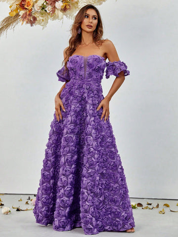 Off Shoulder Floral Appliques Chiffon Bridesmaid Dress Off Shoulder Floral Appliques Chiffon Bridesmaid Dress