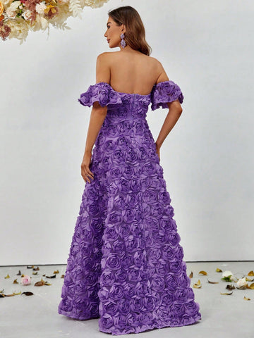 Off Shoulder Floral Appliques Chiffon Bridesmaid Dress Off Shoulder Floral Appliques Chiffon Bridesmaid Dress
