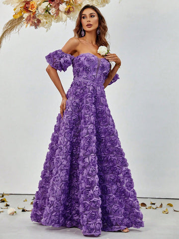 Off Shoulder Floral Appliques Chiffon Bridesmaid Dress Off Shoulder Floral Appliques Chiffon Bridesmaid Dress