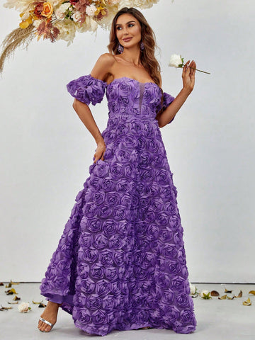 Off Shoulder Floral Appliques Chiffon Bridesmaid Dress Off Shoulder Floral Appliques Chiffon Bridesmaid Dress