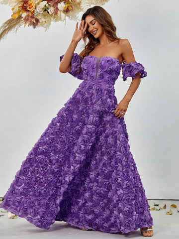 Off Shoulder Floral Appliques Chiffon Bridesmaid Dress Off Shoulder Floral Appliques Chiffon Bridesmaid Dress