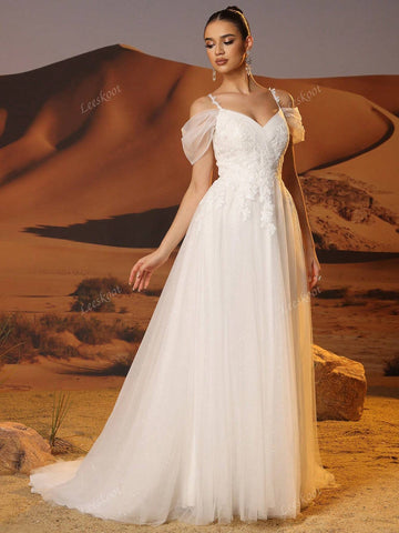 Off Shoulder Ivory Lace Wedding Dresses With Removeable Spaghetti Strap Elegnat V-Neck Tulle Bridal Gowns For Wedding Party Luxury Hand Beading Zip Back Off Shoulder Ivory Lace Wedding Dresses With Removeable Spaghetti Strap Elegnat V-Neck Tulle Bridal Gowns For Wedding Party Luxury Hand Beading Zip Back