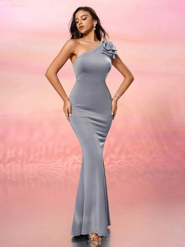 One Shoulder Butterfly Knot Bodycon Dress, Minimalist Sleeveless Cocktail Dress Suitable For Daily Events One Shoulder Butterfly Knot Bodycon Dress, Minimalist Sleeveless Cocktail Dress Suitable For Daily Events