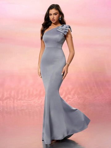 One Shoulder Butterfly Knot Bodycon Dress, Minimalist Sleeveless Cocktail Dress Suitable For Daily Events One Shoulder Butterfly Knot Bodycon Dress, Minimalist Sleeveless Cocktail Dress Suitable For Daily Events