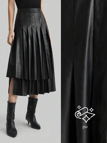 Ontre Elegant Retro Style Valentine's Date Night Layered Waist Black A-Line Skirt, Minimalist High-End, Spring Ontre Elegant Retro Style Valentine's Date Night Layered Waist Black A-Line Skirt, Minimalist High-End, Spring