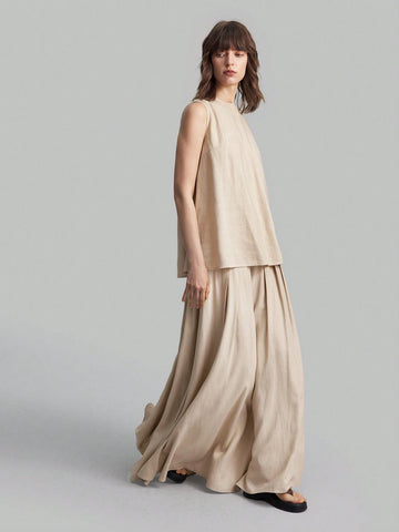 Ontre Women High Waist Pleated Long Skirt, Apricot Color, Autumn Outfit, Suitable For Going Out And Back To School Ontre Women High Waist Pleated Long Skirt, Apricot Color, Autumn Outfit, Suitable For Going Out And Back To School