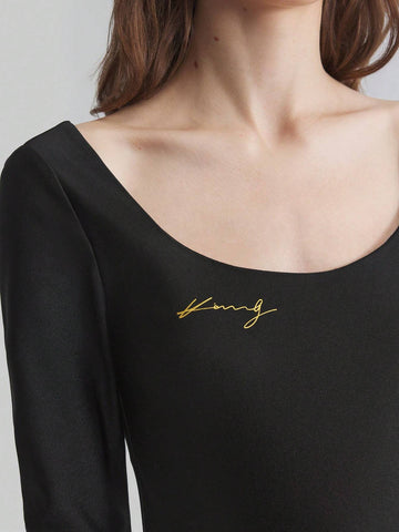 Ontre Women Letter Print Long Sleeve Bodysuit, Casual Autumn Ontre Women Letter Print Long Sleeve Bodysuit, Casual Autumn