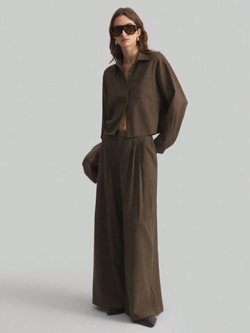 Ontre Women's Pleated Wide Leg Pants, Flattering Silhouette, Comfortable Commuter Casual Pants, Versatile Ontre Women's Pleated Wide Leg Pants, Flattering Silhouette, Comfortable Commuter Casual Pants, Versatile