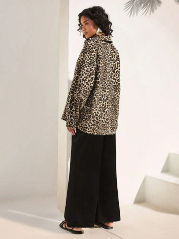 Opulessa 2pcs/Set Women Vacation Chiffon Leopard Print Loose Long Sleeve Shirt & High Waist Relaxed Wide Leg Pants Opulessa 2pcs/Set Women Vacation Chiffon Leopard Print Loose Long Sleeve Shirt & High Waist Relaxed Wide Leg Pants