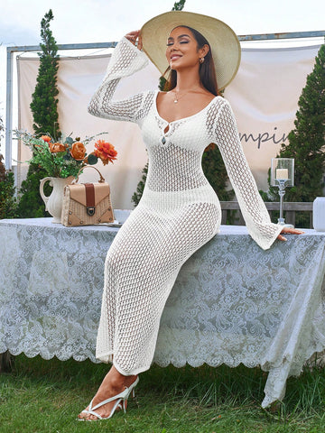 PARTHEA V-Neck Tie Cut Out Knit Bodycon Long Dress PARTHEA V-Neck Tie Cut Out Knit Bodycon Long Dress