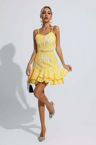 Paislee Yellow Cutout Ruffle Mini Dress Paislee Yellow Cutout Ruffle Mini Dress
