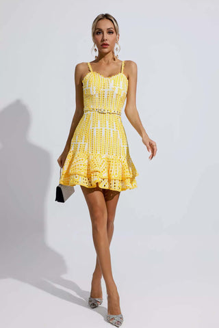 Paislee Yellow Cutout Ruffle Mini Dress Paislee Yellow Cutout Ruffle Mini Dress