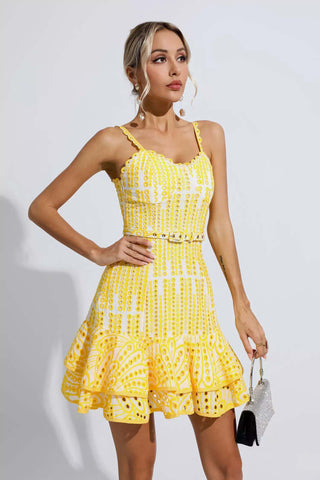 Paislee Yellow Cutout Ruffle Mini Dress Paislee Yellow Cutout Ruffle Mini Dress