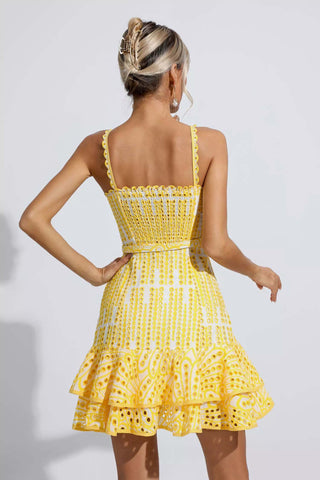 Paislee Yellow Cutout Ruffle Mini Dress Paislee Yellow Cutout Ruffle Mini Dress