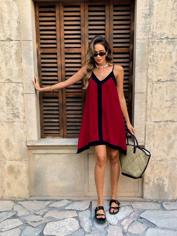 Pariaura Casual Vacation Colorblock Camisole Dress Pariaura Casual Vacation Colorblock Camisole Dress