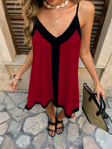 Pariaura Casual Vacation Colorblock Camisole Dress Pariaura Casual Vacation Colorblock Camisole Dress