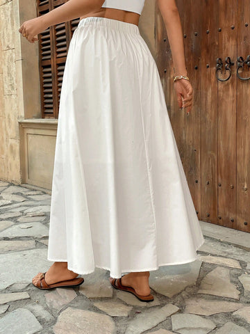 Pariaura Elastic Waist High Waist Solid Color Skater Skirt, Versatile & Slimming A-Line Skirt Pariaura Elastic Waist High Waist Solid Color Skater Skirt, Versatile & Slimming A-Line Skirt