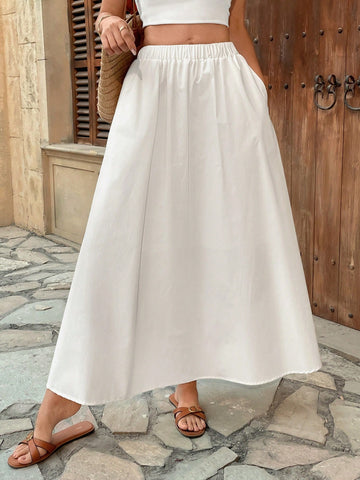 Pariaura Elastic Waist High Waist Solid Color Skater Skirt, Versatile & Slimming A-Line Skirt Pariaura Elastic Waist High Waist Solid Color Skater Skirt, Versatile & Slimming A-Line Skirt