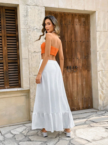 Pariaura Soft And Sweet White Bow-Tie Layered Cake Skirt, High Waist A-Line Long Skirt Pariaura Soft And Sweet White Bow-Tie Layered Cake Skirt, High Waist A-Line Long Skirt