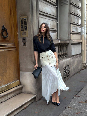 Pariaura Women's Casual Button-Front Pocket A-Line Skirt Pariaura Women's Casual Button-Front Pocket A-Line Skirt