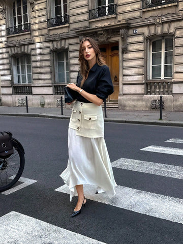 Pariaura Women's Casual Button-Front Pocket A-Line Skirt Pariaura Women's Casual Button-Front Pocket A-Line Skirt