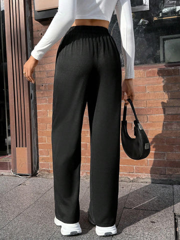 Pariaura Women's Contrast Color Waistband Pleated Pocket Straight Loose Casual Pants Pariaura Women's Contrast Color Waistband Pleated Pocket Straight Loose Casual Pants