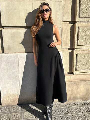 Pariaura Women's Solid Color Pleated Minimalist Skirt, Casual & Holiday Pariaura Women's Solid Color Pleated Minimalist Skirt, Casual & Holiday