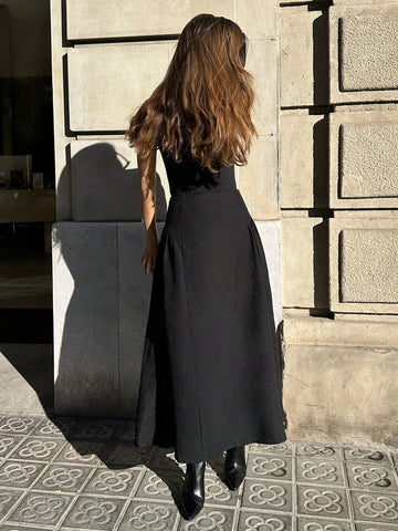 Pariaura Women's Solid Color Pleated Minimalist Skirt, Casual & Holiday Pariaura Women's Solid Color Pleated Minimalist Skirt, Casual & Holiday