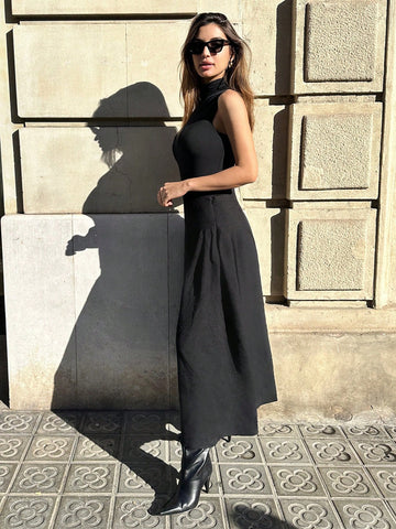 Pariaura Women's Solid Color Pleated Minimalist Skirt, Casual & Holiday Pariaura Women's Solid Color Pleated Minimalist Skirt, Casual & Holiday