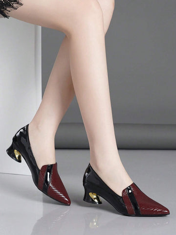 Patent Leather Splicing Women's Stylish & Comfortable Chunky High Heel Shoes Patent Leather Splicing Women's Stylish & Comfortable Chunky High Heel Shoes