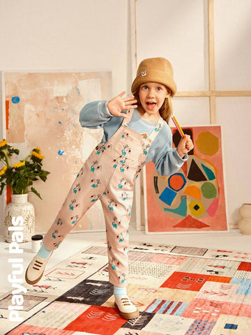 Playful Pals 1pc Unisex Cute/Retro/Casual/Back To School Cartoon Print Dungaree Overalls, Suitable For Young Girls And Boys Playful Pals 1pc Unisex Cute/Retro/Casual/Back To School Cartoon Print Dungaree Overalls, Suitable For Young Girls And Boys