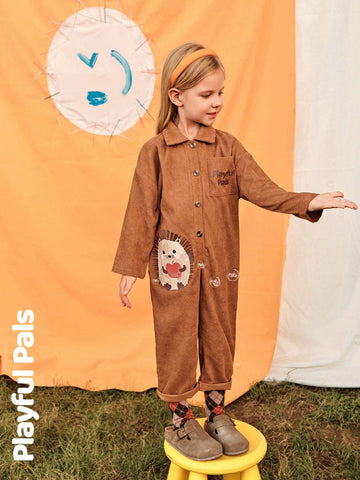 Playful Pals 2024 Young Girl Autumn/Winter Corduroy Jumpsuit With Half-Open Collar, Pocket, English Text & Cute Dog Print, Loose Casual Classic Jumpsuit Playful Pals 2024 Young Girl Autumn/Winter Corduroy Jumpsuit With Half-Open Collar, Pocket, English Text & Cute Dog Print, Loose Casual Classic Jumpsuit