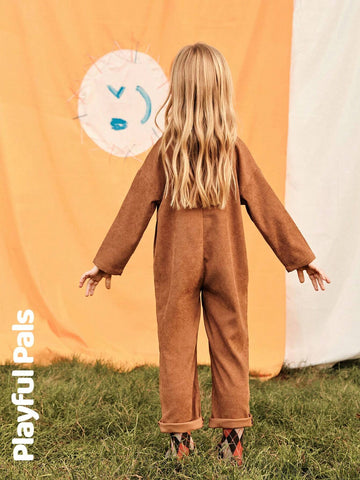 Playful Pals 2024 Young Girl Autumn/Winter Corduroy Jumpsuit With Half-Open Collar, Pocket, English Text & Cute Dog Print, Loose Casual Classic Jumpsuit Playful Pals 2024 Young Girl Autumn/Winter Corduroy Jumpsuit With Half-Open Collar, Pocket, English Text & Cute Dog Print, Loose Casual Classic Jumpsuit