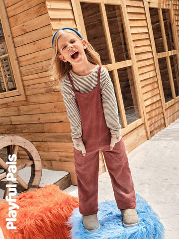 Playful Pals Young Girl Solid Color Pocket Loose Casual Jumpsuit With Straps, Autumn Playful Pals Young Girl Solid Color Pocket Loose Casual Jumpsuit With Straps, Autumn
