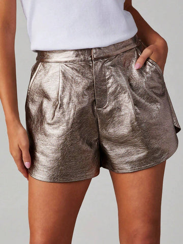 Plicated Detail Metallic Shorts Plicated Detail Metallic Shorts