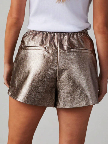 Plicated Detail Metallic Shorts Plicated Detail Metallic Shorts