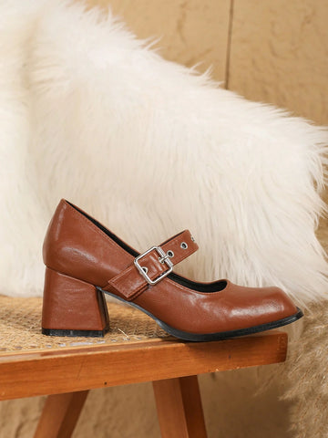 Plus Size Women's Mary Jane Pumps, Chunky Heels, Square Toe, Khak Plus Size Women's Mary Jane Pumps, Chunky Heels, Square Toe, Khak