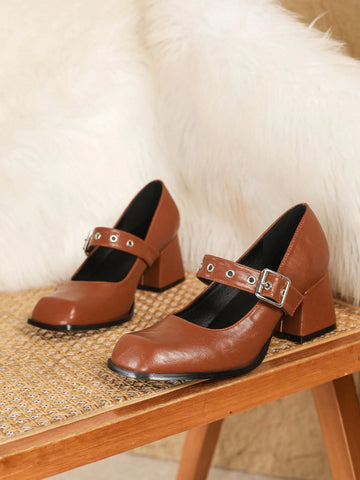 Plus Size Women's Mary Jane Pumps, Chunky Heels, Square Toe, Khak Plus Size Women's Mary Jane Pumps, Chunky Heels, Square Toe, Khak