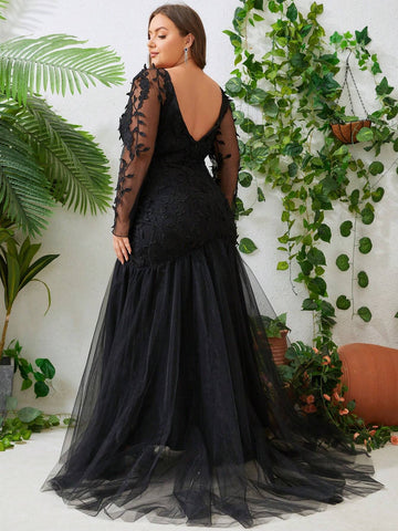 Plus Wedding Dress Floral Mesh Formal Gowns Long Sleeve Plus Wedding Dress Floral Mesh Formal Gowns Long Sleeve