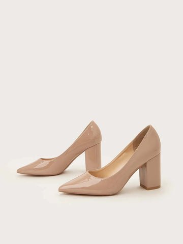 Point Toe Chunky Heeled Court Pumps Point Toe Chunky Heeled Court Pumps