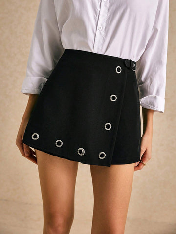 Poéselle Women Asymmetrical Hem Chic Short Skirt Poéselle Women Asymmetrical Hem Chic Short Skirt
