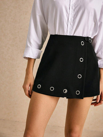 Poéselle Women Asymmetrical Hem Chic Short Skirt Poéselle Women Asymmetrical Hem Chic Short Skirt