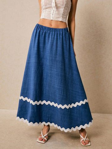 Poéselle Women's Casual Everyday Contrast Rib Waist A-Line Skirt Poéselle Women's Casual Everyday Contrast Rib Waist A-Line Skirt